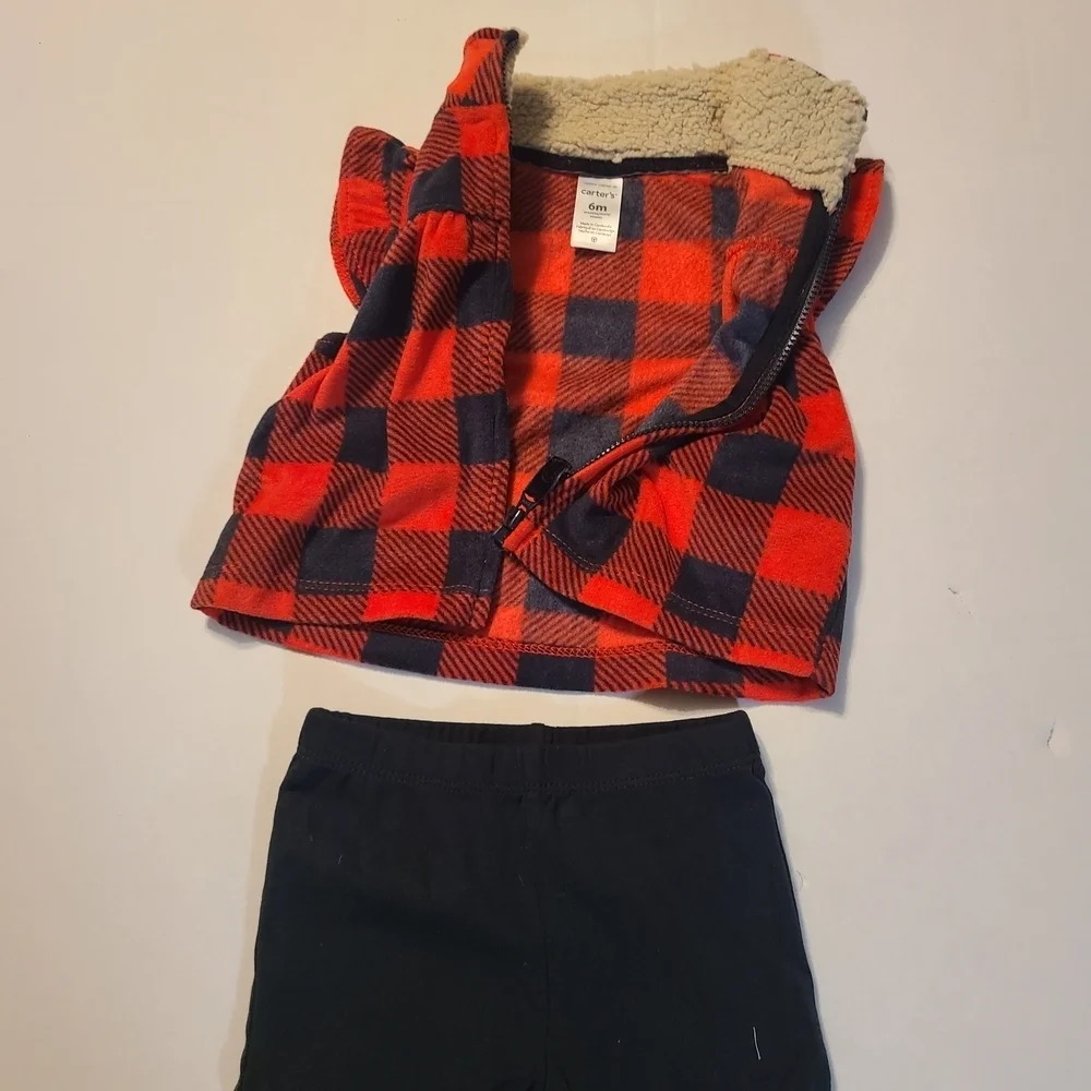 Carter's Red/Black Plaid Baby Vest with Black Leggings NWOT 6 Months